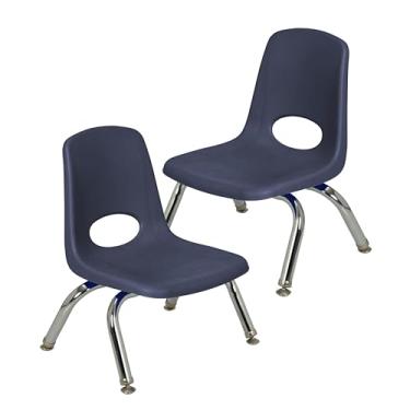 Imagem de Cadeira escolar empilhável de 20 cm, assento de estudante empilhável com pernas de aço cromado e deslizadores giratórios; para creche, pré-escola e ensino em casa - azul-marinho (pacote com 2