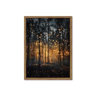 Imagem de Arte de parede de vaga-lume da floresta encantada, decoração de parede de paisagem de crepúsculo escuro textura 3D arenito desenhado à mão natureza mágica pintura botânica arte para quarto sala de