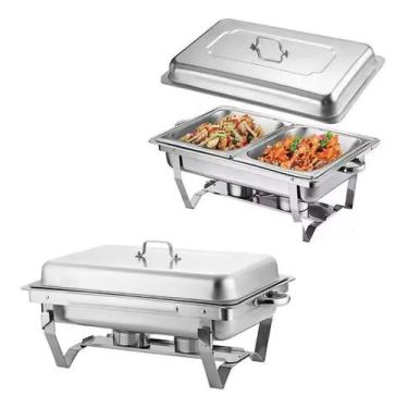 Imagem de Rechaud Retangular Aço Inox Banho Maria 2 Cubas 11L Buffet - LIMED MOG