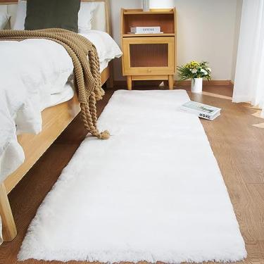 Imagem de Ghouse Tapete ultramacio de pele de coelho sintético, lavável à máquina para quarto, tapetes fofos para sala de estar, tapete sem queda de pele de carneiro tapetes brancos 6 x 3 m
