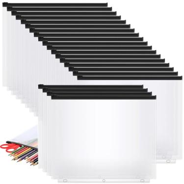 Imagem de Gersoniel 40 bolsos para fichário, 3 orifícios, bolsa com zíper, 3 argolas para fichário, bolsos A4 com zíper, pastas de plástico, sacos de folhas soltas, à prova d'água, saco de arquivamento de