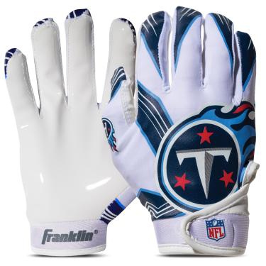 Imagem de Franklin Sports Tennessee Titans Youth NFL Football Receiver Gloves – Luvas receptoras para crianças – Logotipo da equipe NFL e palma de silicone – Par juvenil P/PP