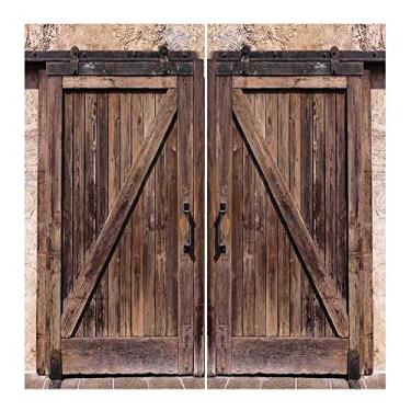 Imagem de Cortina rústica com isolamento térmico, porta de celeiro de madeira em pedra imagem de casa de fazenda design vintage, para quarto, jardim de infância, sala de estar, L 106 x C 213 cm, marrom
