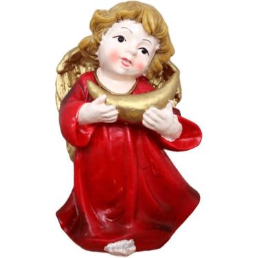 Imagem de Enfeite Natal Anjo Vermelho Anjinho Com Símbolo Resina 13cm