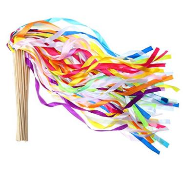 Imagem de Floratek Pacote com 30 varinhas de fita, palitos de fita de seda com cores mistas com sinos de fadas para festas de casamento, lembrancinhas, chá de bebê, comemorações de Natal