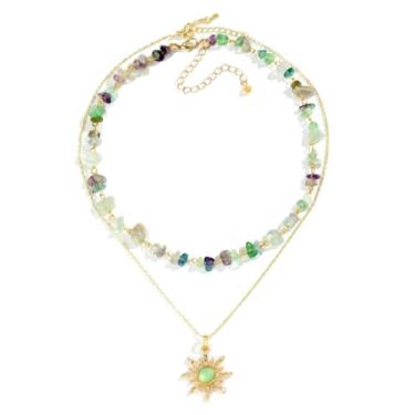 Imagem de Xalroco Gargantilha de pedra preciosa e pingente boho hippie para mulheres, colares de surfista com contas de pedra natural, banhado a ouro 14K, joia artesanal de verão e praia, Medium, Pedra natural