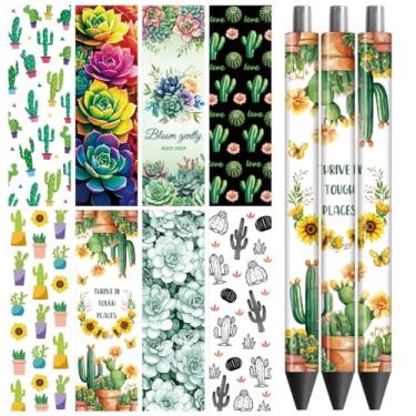 Imagem de Peacoblue Adesivo de transferência UV DTF envoltório cacto e suculenta - 48 peças à prova d'água impressão HD UV DTF caneta decalques adesivos para caneta lápis personalizada faça você mesmo