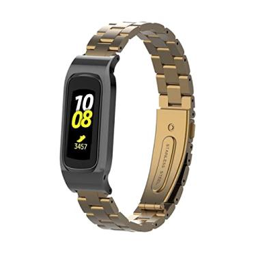 Imagem de Gheper Pulseira de relógio de metal compatível com Samsung Galaxy Fit2 SM-R220 de aço inoxidável, moldura protetora, design de pulseira de substituição para smartwatch 2 SM-R220, acessório (marrom