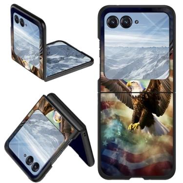 Imagem de DHYYDSQZ Capa de celular para Motorola Razr 2024 para Moto Razr 50 com design de bandeira americana de águia careca fina e rígida PC antiarranhões à prova de choque