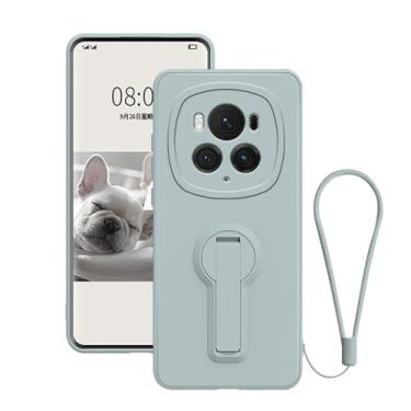 Imagem de Wousunly Capa compatível com Honor Magic 6 Pro com suporte preto, capas de telefone Honor Magic 6 Pro, acessórios de alça de cordão de silicone, capa protetora à prova de choque original fina (cinza)