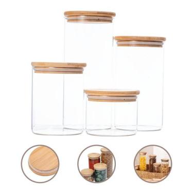 Imagem de Jogo 4 Potes Herméticos Redondos Vidro Borossilicato Tampa - Feheros
