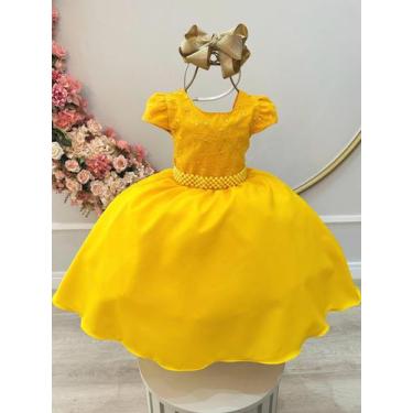 Imagem de Vestido Infantil Amarelo Busto Com Renda Damas Festas - Piu Bella, 08