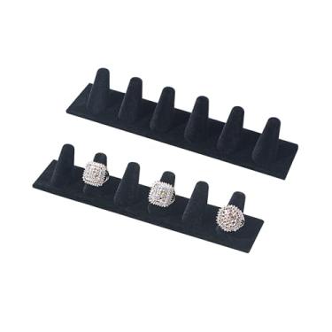 Imagem de Justsoso Suporte de exibição de anel de veludo com 6 dedos, organizador de anel, suporte de anel para venda, armazenamento de anel de joias para gaveta de mesa de casa (preto, 2 peças)