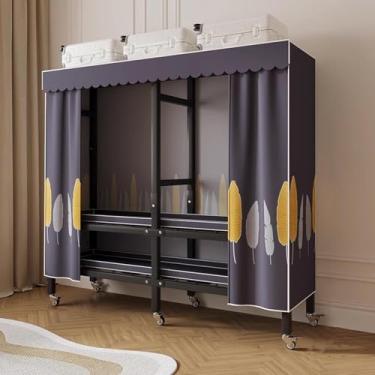 Imagem de Organizadores De Armário Suspenso Prateleiras De Armazenamento Organização Com Rodas Guarda-roupa De Tecido Fácil De Instalar Guarda-roupa Portátil Dobrável, Blue, 150cm