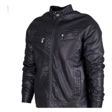 Imagem de Jaqueta De Couro Masculina Luxo Slim Fit Casual - Vmong, Preto, GG