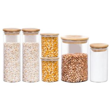 Imagem de Pote de Vidro Hermético Tampa de Bambu Conjunto 6 Potes - Mm House