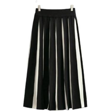 Imagem de Saias Femininas Outono E Inverno Saias Femininas Cintura Alta Malha Saia Longa Estilo Retro Saias Plissadas Para Mulheres, Apricot Black, One Size