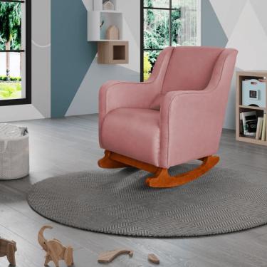 Imagem de Poltrona De Amamentação C / Balanço Cadeira Descanso Aquila Veludo Rosa