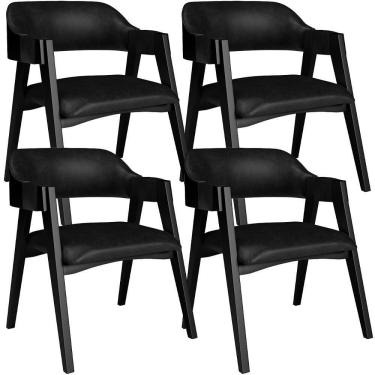 Imagem de Kit 4 Cadeiras Sala De Jantar Estar Living Estofada Suran L02 Preto Couríssimo Preto - Lyam Decor