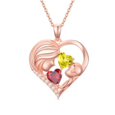 Imagem de Zoeniya Colar com pingente de coração banhado a ouro rosa para mãe e filha com 12 meses, presentes de dia das mães para mãe, pedra do mês de nascimento, joia de aniversário para mãe, esposa, namorada