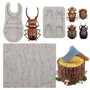 Imagem de Molde de besouro de silicone com suporte de exibição de toco de árvore, moldes de fundição de insetos para artesanato em resina