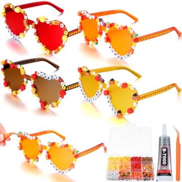 Imagem de Flutesan Pacote com 20 óculos de sol de coração DIY para mulheres, estilo Ação de Graças, óculos de sol em forma de contas de argila, kit de óculos de sol vintage retrô, acessórios para festas
