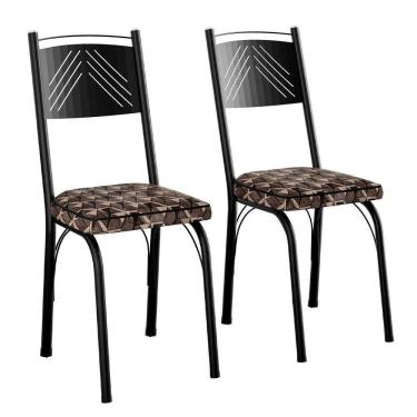 Imagem de Kit 2 Cadeiras Aço Carbono Estofado Tecido Sintético Espuma D13 Clara Preto-mosaico Palha