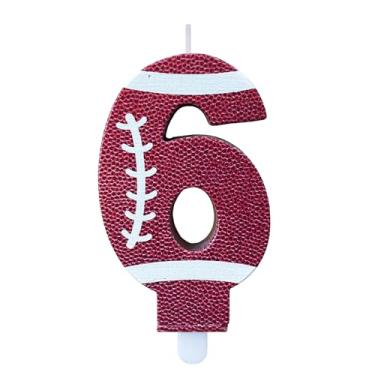 Imagem de CasaPopz Velas de número de aniversário de futebol para bolo, marrom, número 6, topo de bolo, topo de cupcake para decoração de festa de aniversário, suprimentos de lembrancinhas