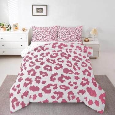 Imagem de Conjunto de edredom com estampa de leopardo, tamanho completo, pele de animal selvagem, super macio, para adultos, adolescentes, rosa, branco, africano, guepardo, vida selvagem, edredom retrô