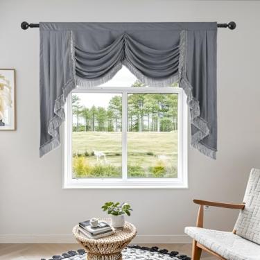 Imagem de BOYOUTH Elegante saia de cortina de cascata de flanela com borla, estilo europeu com bolso de haste para sala de estar, quarto, cinza, 154 x 129 centímetros de largura, 1 painel