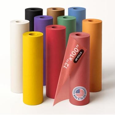 Imagem de IDL Packaging Conjunto de 10 rolos de papel kraft colorido de 30,5 x 3048 cm (30,5 m) – Papel artesanal de qualidade feito nos EUA para embrulho de presente, artes e artesanato infantil, projetos