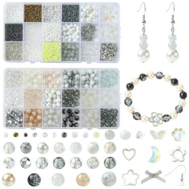 Imagem de Echoed Elegance Contas de vidro de 8 mm para fabricação de joias (34 cores) – contas redondas de cristal e contas de sementes com berloques – Pulseira DIY, colar, brinco, kit de artesanato – Materiais