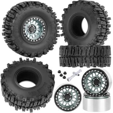 Imagem de BRCatWPark Aluminum 2.2 Wheel Tires for 1/10 SCX10 SCX10 II SCX10 III SCX10 Pro TRX4 TRX6 Gen7/8 D90 VS4-10 MST CFX RC Crawler Car,2.2 Beadlock Wheel Off Road Buggy Rally RC Truck Tires,Titanium