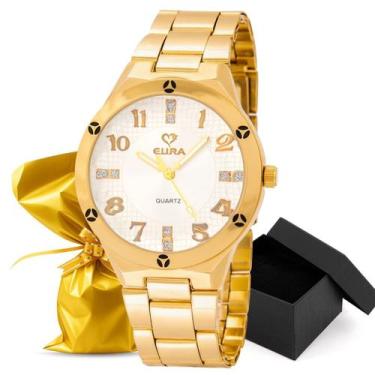 Imagem de Relógio Eura Metal Dourado Feminino Detalhe Na Caixa + Embalagem Prese