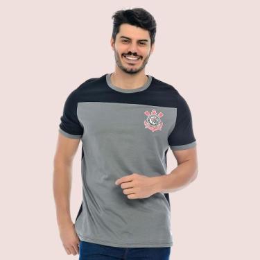 Imagem de Camiseta Masculina Corinthians Casual Licenciada, Preto e chumbo, M