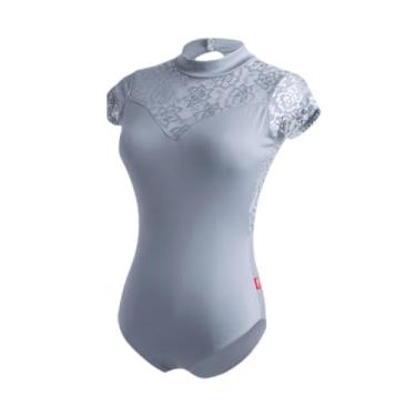 Imagem de UGPLM Collant de balé feminino moderno, leve, com estampa floral, confortável para adultos, Cinza Claro, Xl