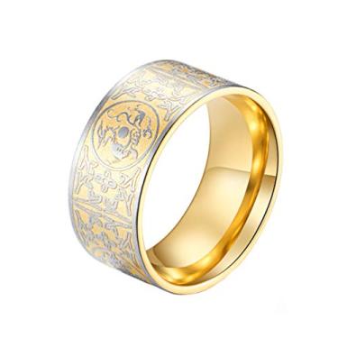 Imagem de Anel masculino de aço inoxidável PAMTIER Anel antigo 4 Besta Guardiã, Dragão, Tigre Branco, Suzaku, Esculpido em basalto Dourado