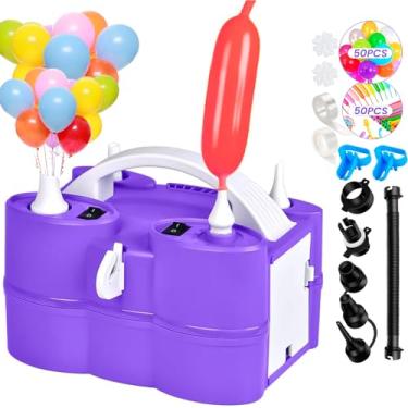 Imagem de Bomba de balão, bomba de ar elétrica 3 em 1 para infláveis e balões, bomba de inflador de balão elétrico de bocal duplo para balões de látex, desinflador de enchimento rápido para boias de piscina