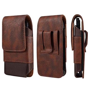 Imagem de Bolsa de celular com clipe de cinto para homens, suporte de cinto de couro, capa de transporte para smartphone de 15,5 cm com compartimentos para cartões, pochete universal, alça de cinto, bolsa de