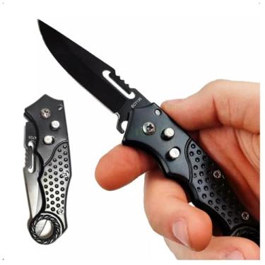 Imagem de Canivete Tático Dobrável, Lâmina em Aço Inox Preta, Cabo Ergonômico com Textura, para Camping e Uso Militar