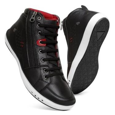 Imagem de Sapatênis Masculino Cano Médio em Couro, Botinha com Zíper e Elástico, Calce Fácil (Preto, BR, Adulto, Numérico, 38)