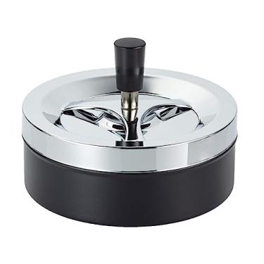 Imagem de Cinzeiros domésticos, cinzeiro giratório redondo com tampa portátil totalmente fechado para escritório em casa, cinzeiros para cigarros, cinzeiro de metal