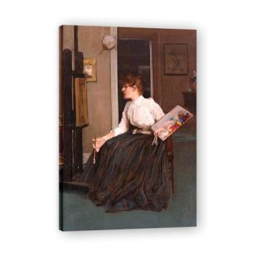 Imagem de Impressão em tela In The Studio John Lavery Irish Realist Portrait & War Scenes – Arte de parede vintage para casa emoldurada 39,98 x 59,9 cm