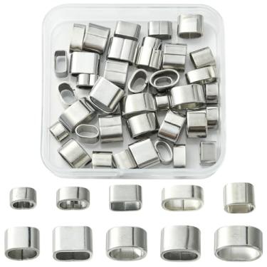 Imagem de Ipotkitt 40 peças, 10 estilos, contas deslizantes de aço inoxidável, retangulares, espaçadores, contas, para fazer joias, artesanato, pulseira, colar, brincos, suprimentos de miçangas