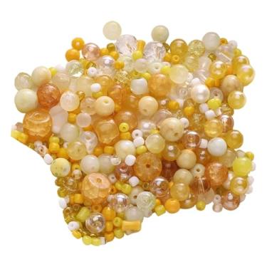 Imagem de Colaxi Kit de contas para fazer joias, contas de vidro mistas 30G, pulseira de vidro faça você mesmo, suprimentos de joias faça você mesmo para brincos, arte, Amarelo