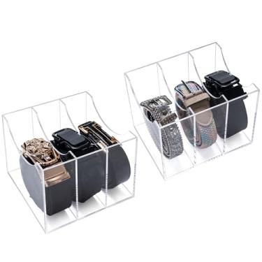 Imagem de Sparkle Race Organizador de cinto de acrílico para gaveta de armário, armazenamento de cinto transparente, 2 peças de estojo de exibição com 3 compartimentos, caixa de cinto de mesa para homens e