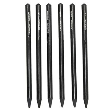 Imagem de Lápis de carvão profissional Conjunto de 6pcs Premium Lápis de desenho suave para esboçar sombreamento e obra de arte Material de carvão de alta qualidade