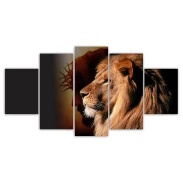 Imagem de Quadros Decorativos Mosaico Mdf Leão De Judá Jesus 115X60Cm