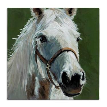 Imagem de Stupell Industries Desenho de arte de parede de cavalo branco em tela verde por Wani Pasion, 43 x 43 cm
