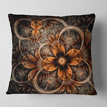Imagem de Designart arte digital laranja escuro flor fractal sala de estar, sofá, almofada de alta qualidade + capa de almofada impressa em ambos os lados 66 cm x 66 cm